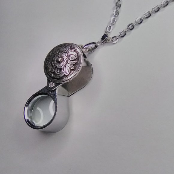 Magnifying Glass Oxidized Floral Loupe Pendant Necklace 20x Strong - Picture 5 of 8